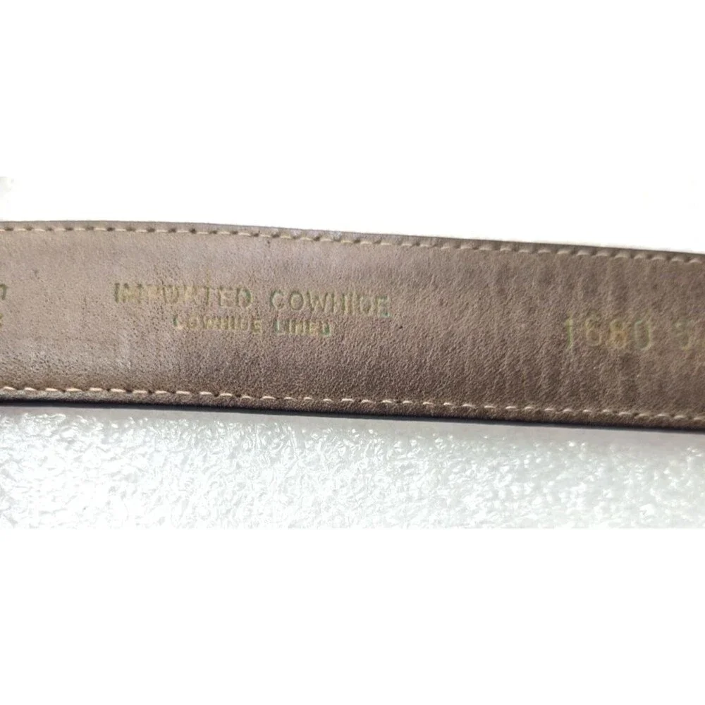 VTG Pierre Cardin Men's Brown Cowhide Belt Sz 38/ 90 1”Wide Gold Buckle w Logo